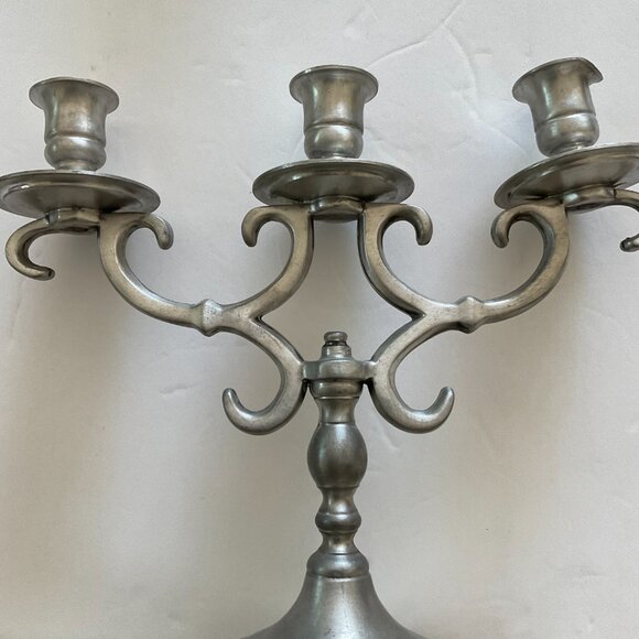 ANTIQUE Pair of 3 Candelabra Brushed Pewter Broadman EUC - Picture 6 of 7